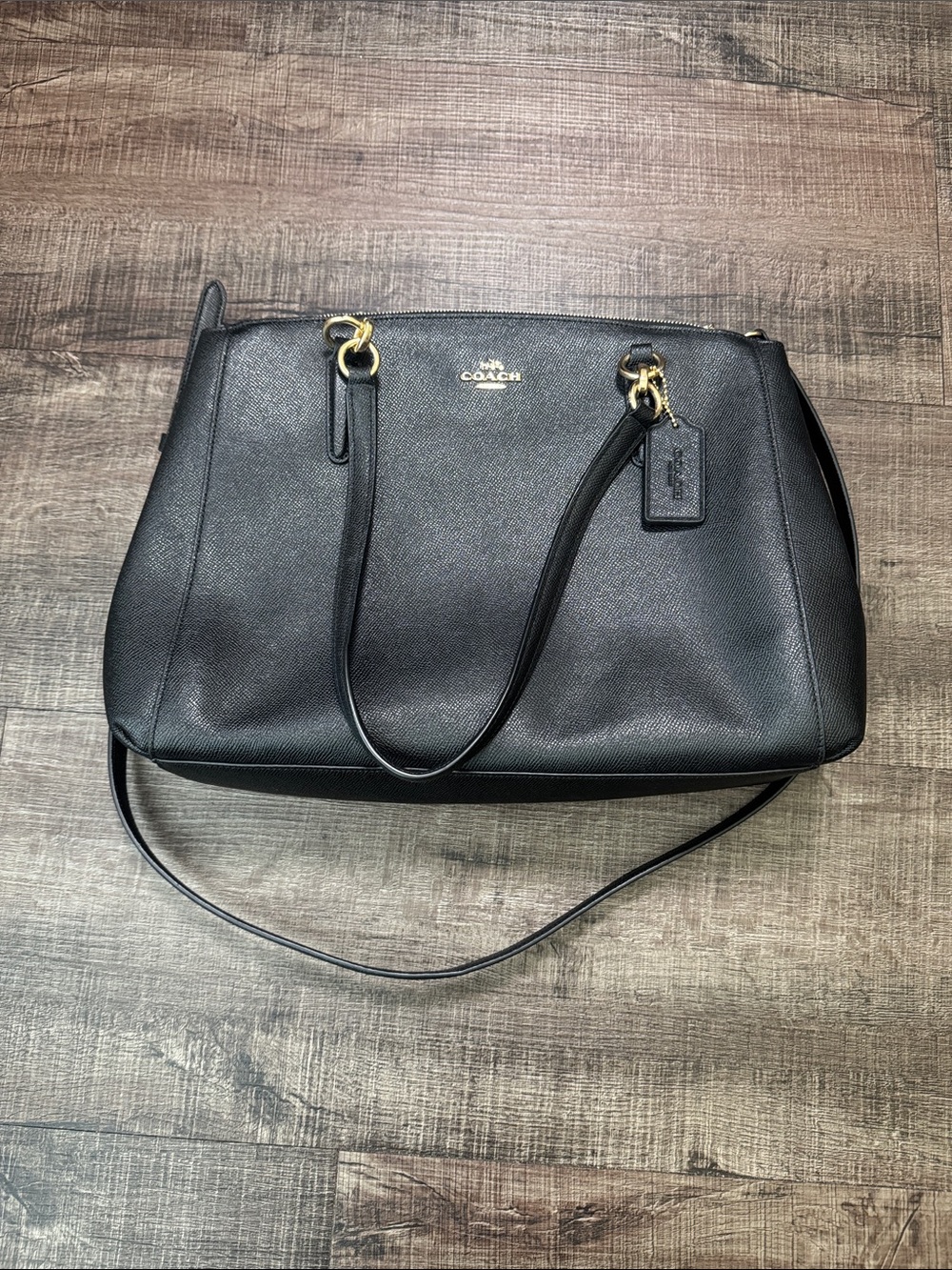 Coach Christie Carryall in black crossgrain with Gold Hardware
